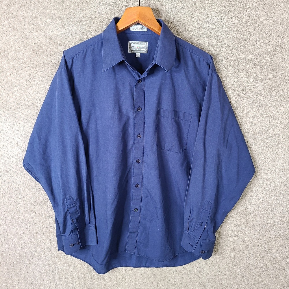 Daniel Ellissa Shirt Mens 17-17.5 Blue Button‎ Down Cotton Blend Long Sleeve
